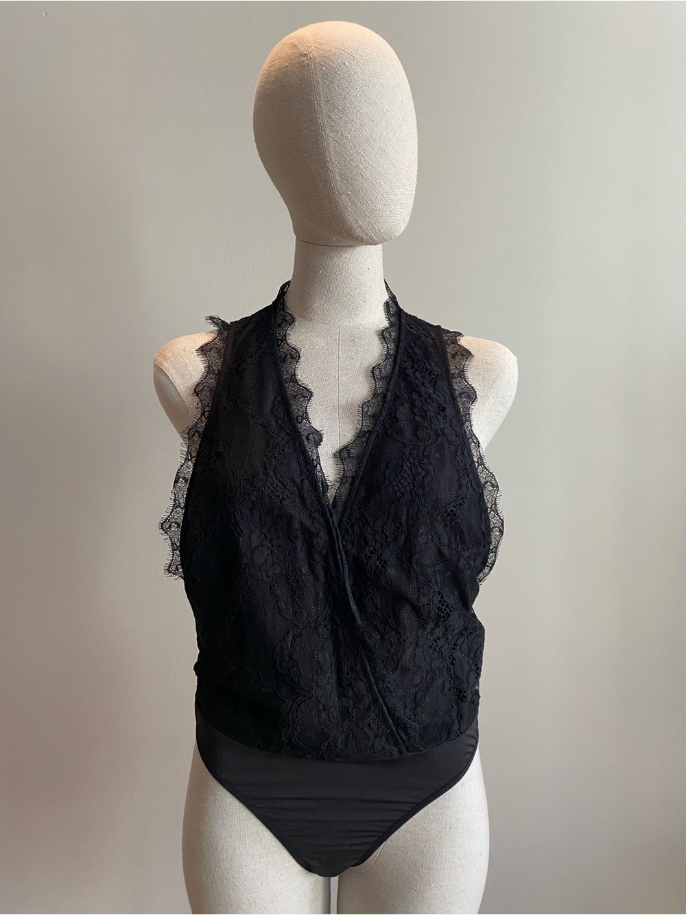 Marciano Black Lace Halter Bodysuit. Size M